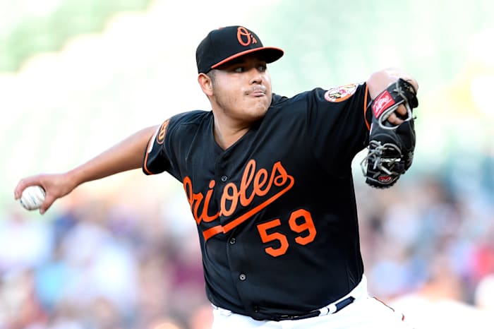 SF Giants pitcher Luis Ortiz throws a pitch during his stint with the Orioles.
